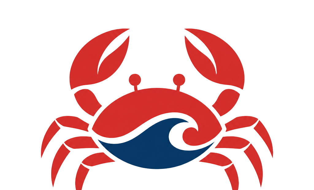 CrustOcean logo — a red crab whose shell forms an ocean wave